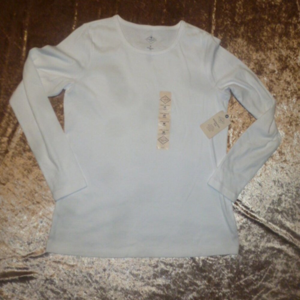 St. John's Bay V Neck~Long Sleeve-Cotton Top/Tee-WHITE ~Medium NWOT